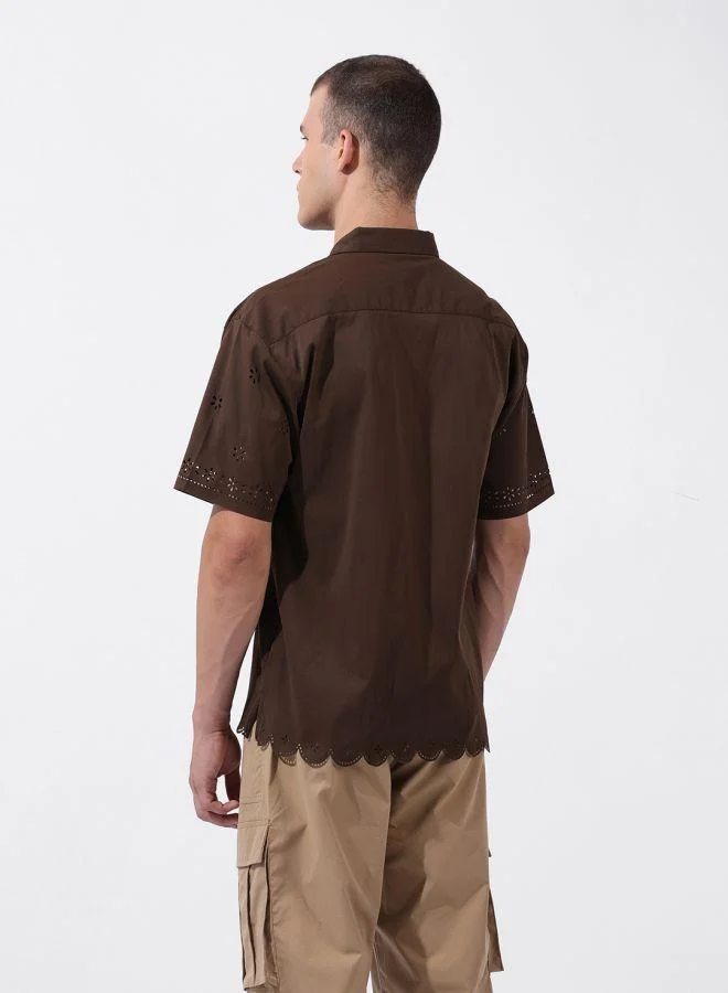 The Indian Garage Co Men Relaxed Fit Solid Cuban Collar Half Sleeves Shirt